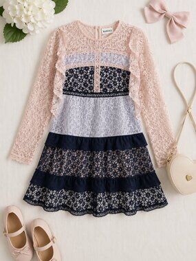 Bardot Junior Lace Dress Girls US 18 Pink Navy Formal Party